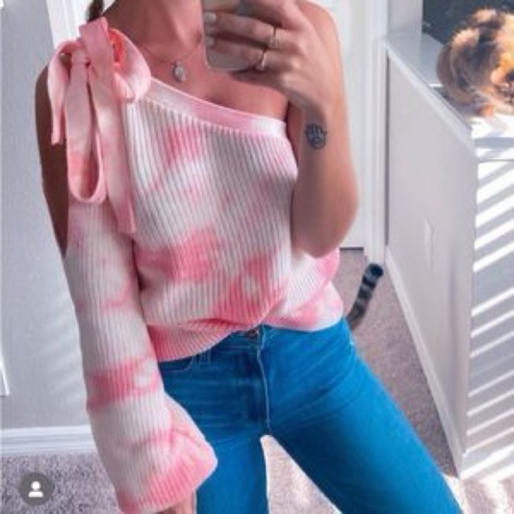 Blue Blush Pink Off-the-Shoulder Sweater